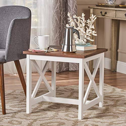 Acacia Wood End Table with White Frame R770144