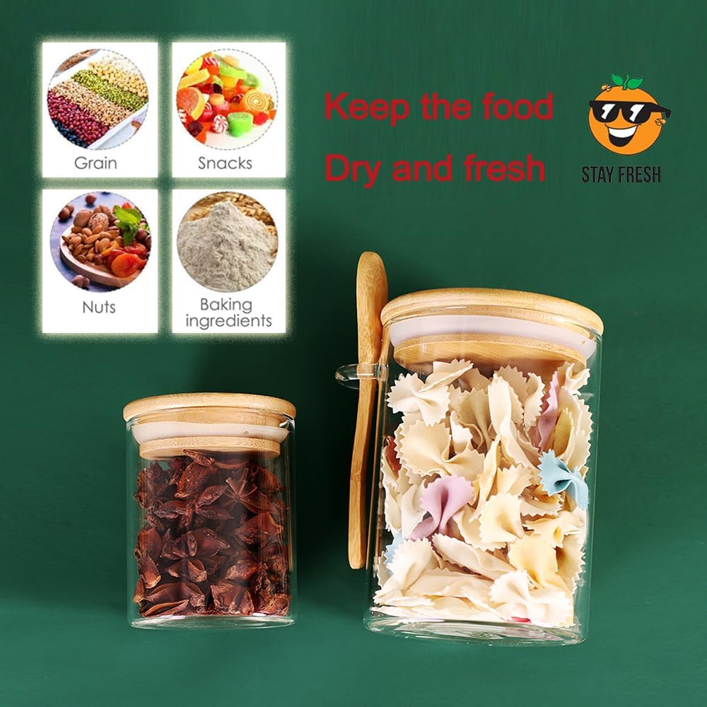 3 Pack 17 oz Glass Jars with Lids and Spoons and 3 Pack 6 oz Glass Spice Jars with Lids, Clear Glass Jars Set of 6 N3695