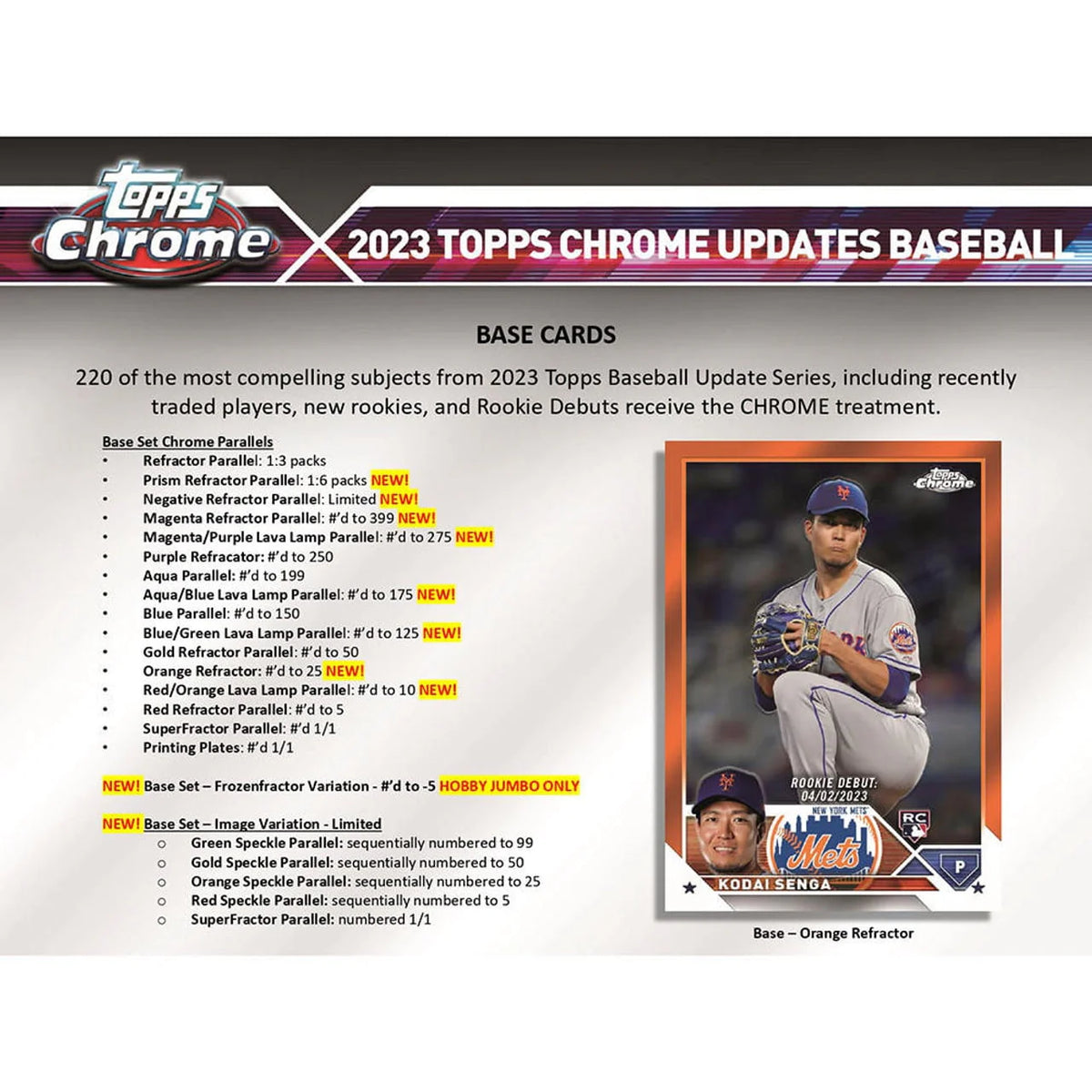 2023 Chrome Update Series Baseball Trading Card Hobby Jumbo Box B32814