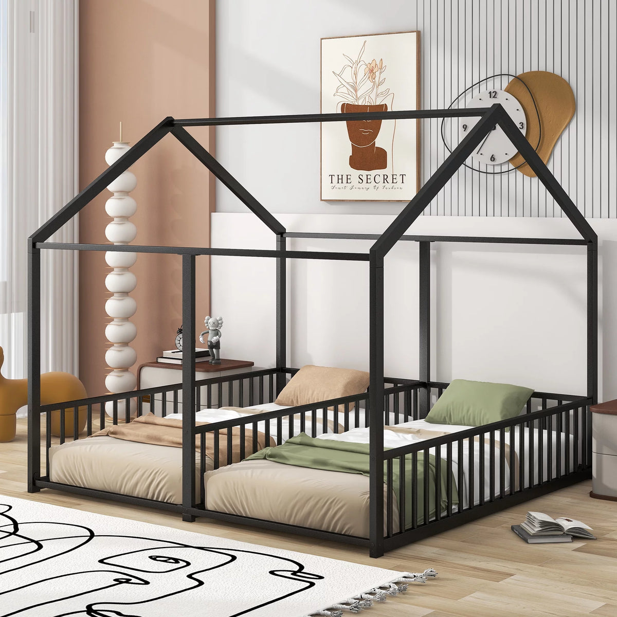 Black Twin Size Metal House Platform Beds R474239