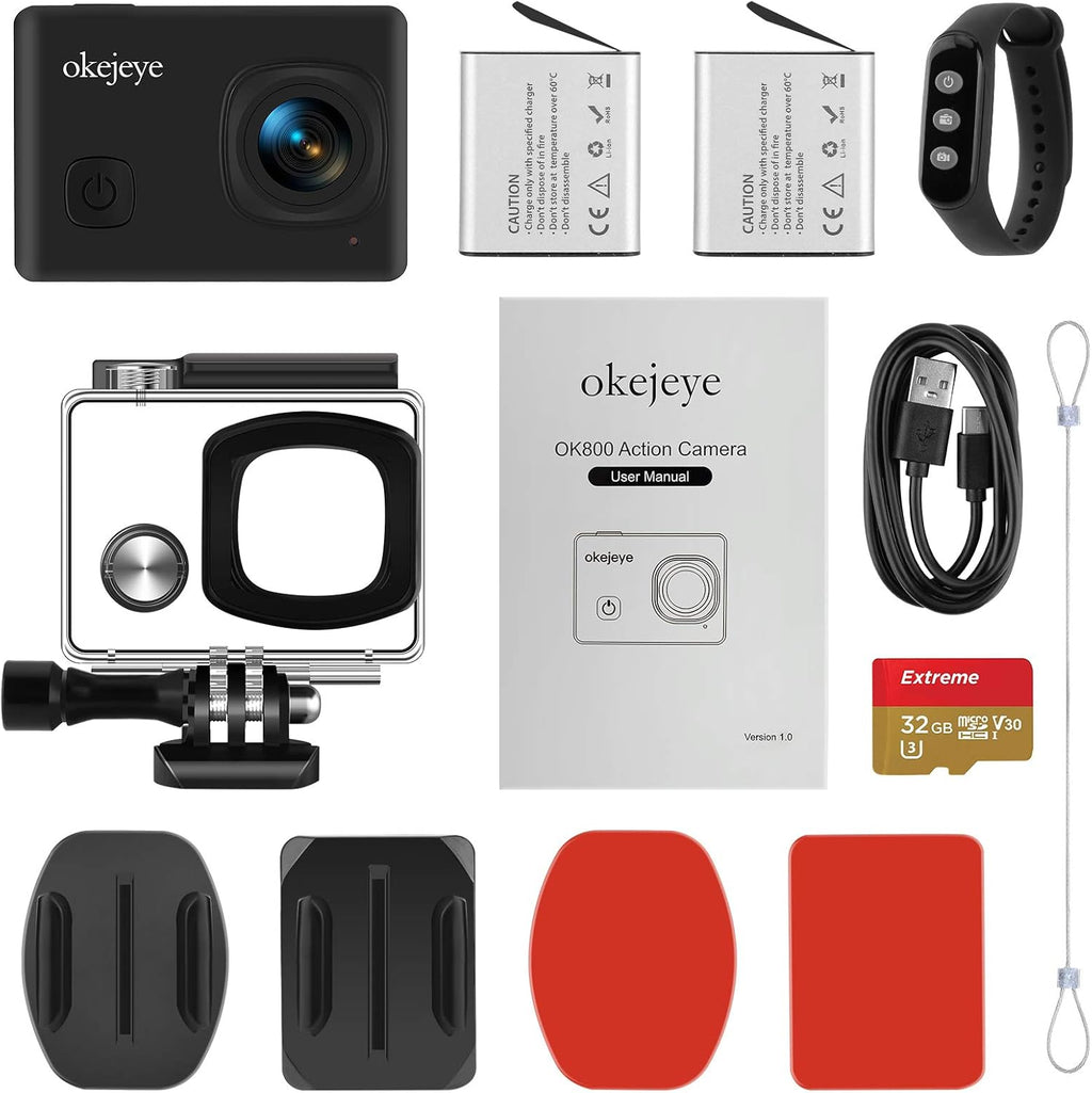 4K Action Camera 50fps 24MP Touch Screen 40M Waterproof WiFi Sport Camera with Remote Control and 32GB Micro SD Card K176