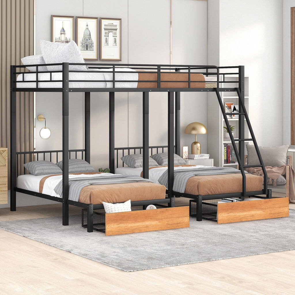 Black Metal Triple Bunk Bed with Drawers J3815