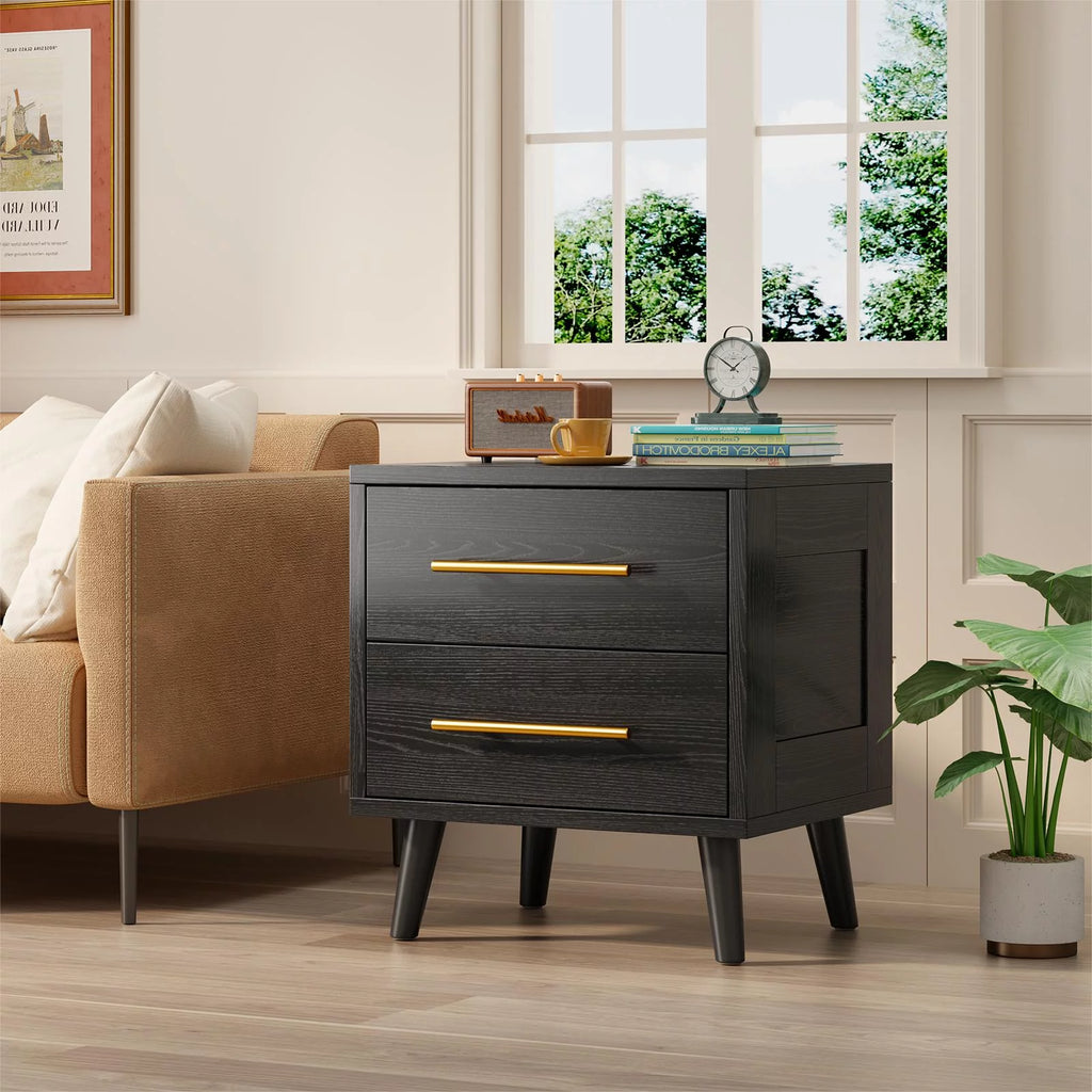 Black 2 Drawer Wood Nightstand B1531