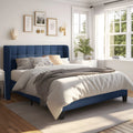Queen Size Wingback Fabric Upholstered Platform Bed Frame X69525