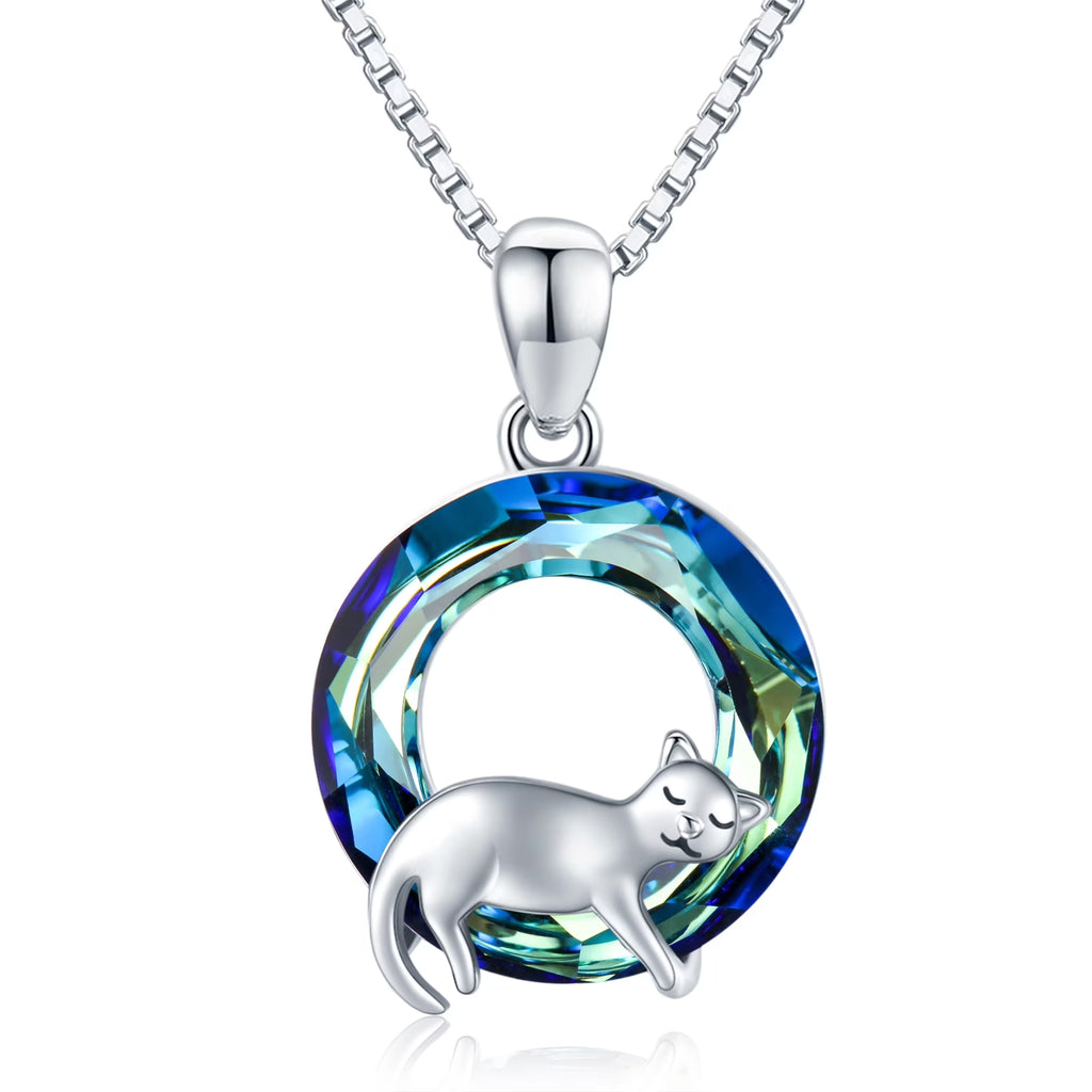 Cat Crystal Pendant Necklace 925 Sterling Silver S8304
