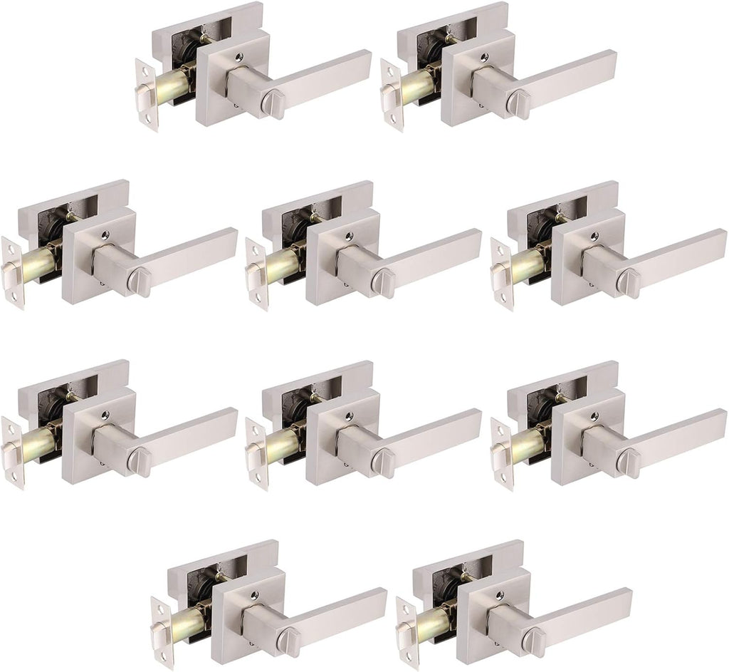 Satin Nickel Square Privacy Door Handles Leverset Lockset 10Pack P69728