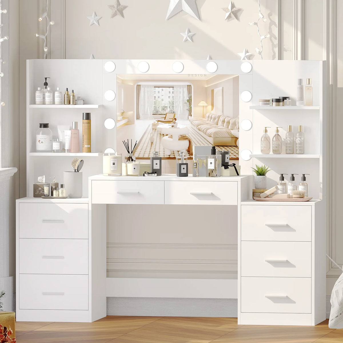 Vanity Desk with Mirror and 8 Drawer W419
