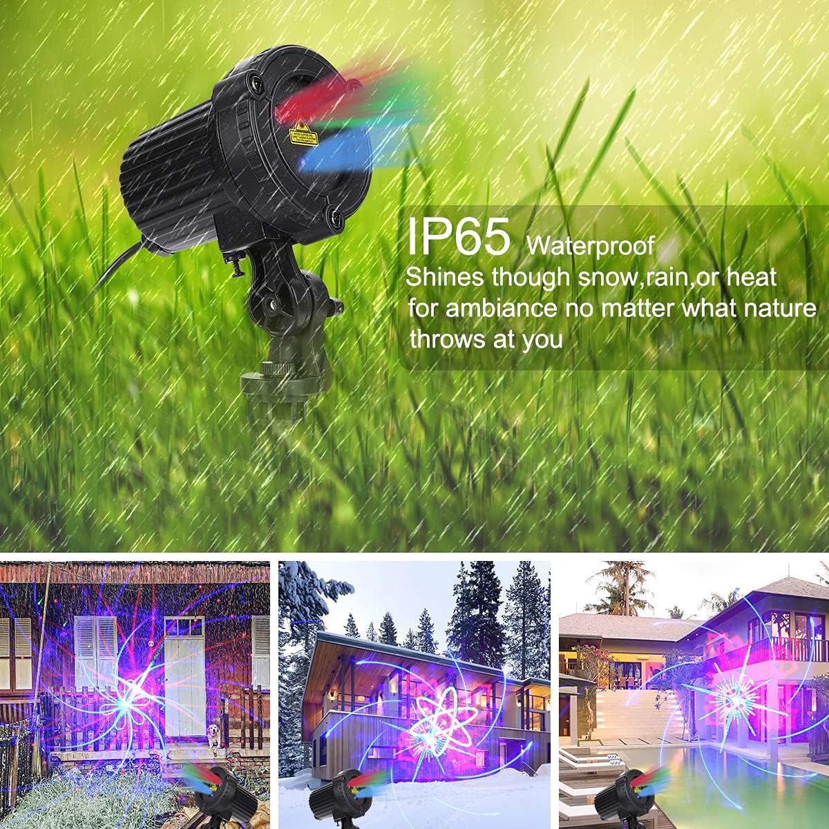 Christmas Projection Lights Outdoor Projector RGB 32 Motion Patterns Waterproof IP65 with Remote & Timer J188