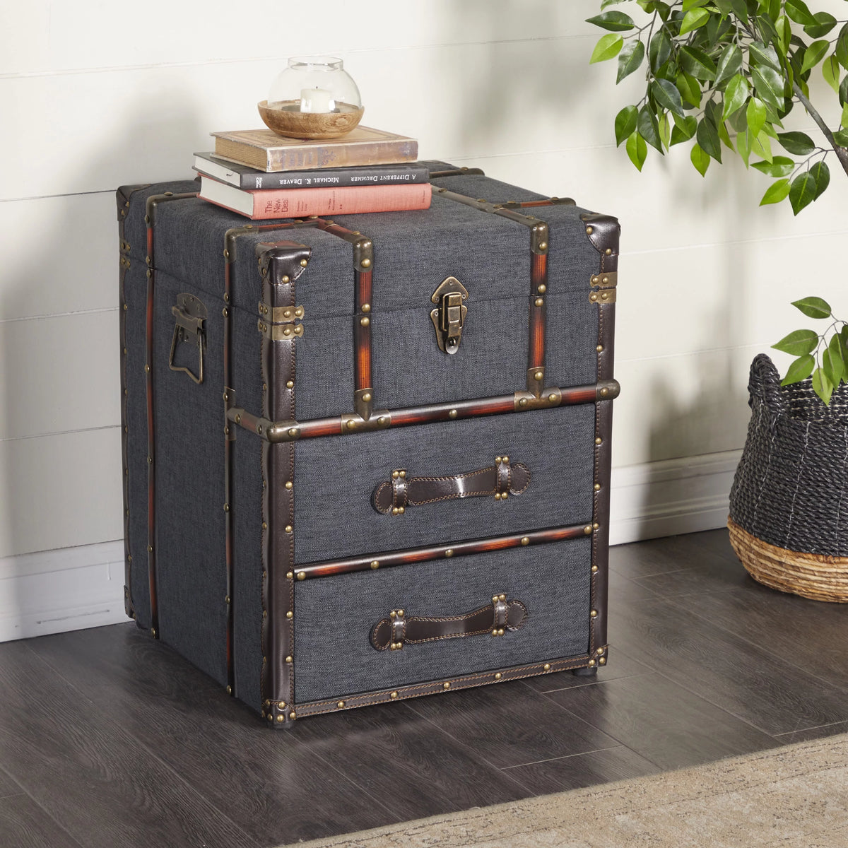 Brown Traditional Wood Stacked Storage Trunk Chest T13641