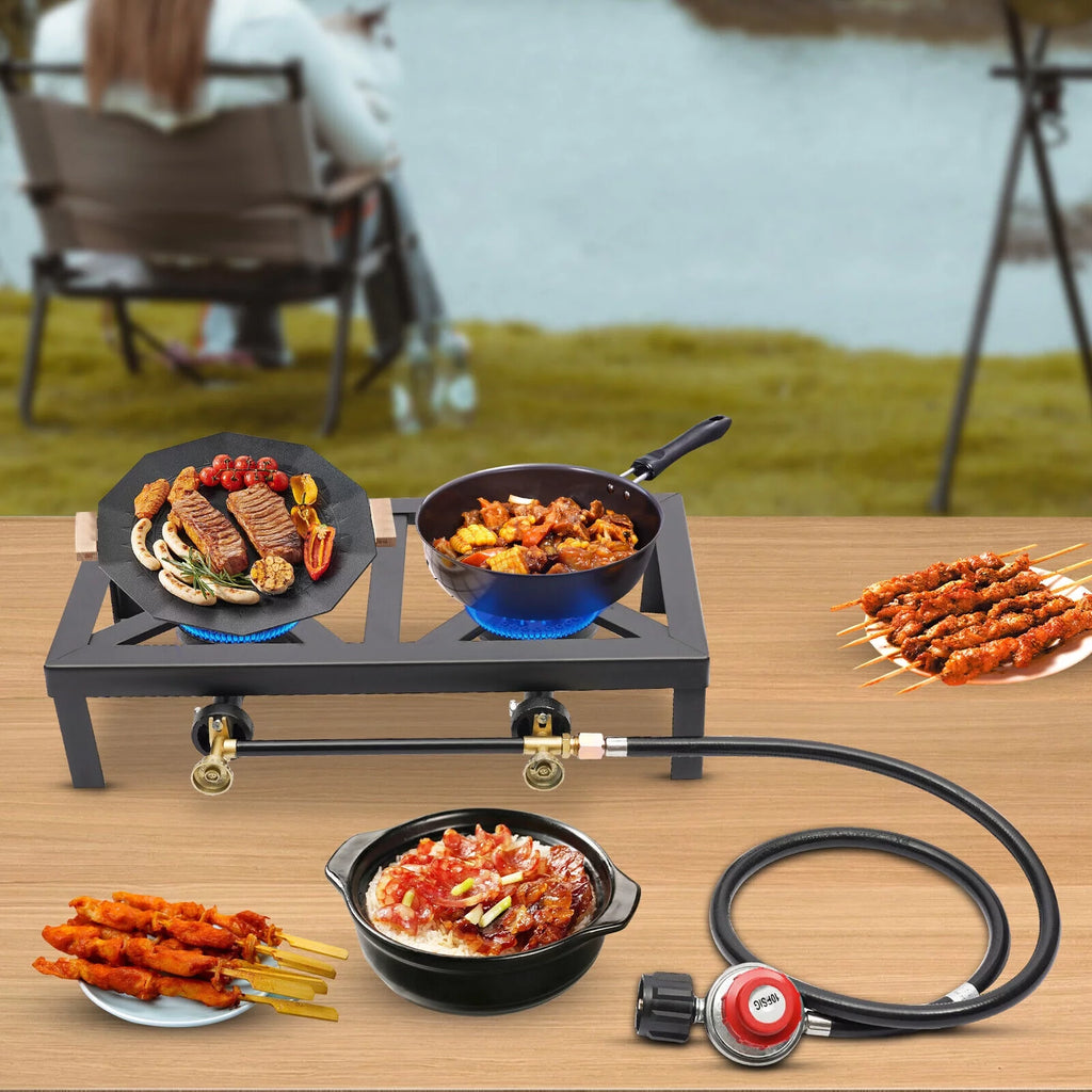 Double Propane Gas Burner Stove with Regulator Hose D287438