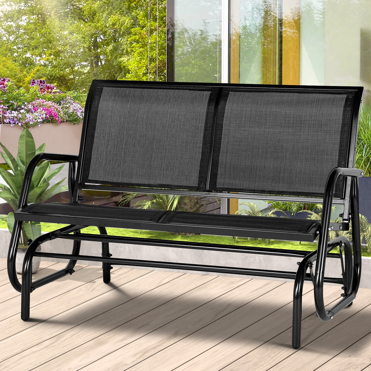 2-Person Outdoor Glider Bench Black J77991