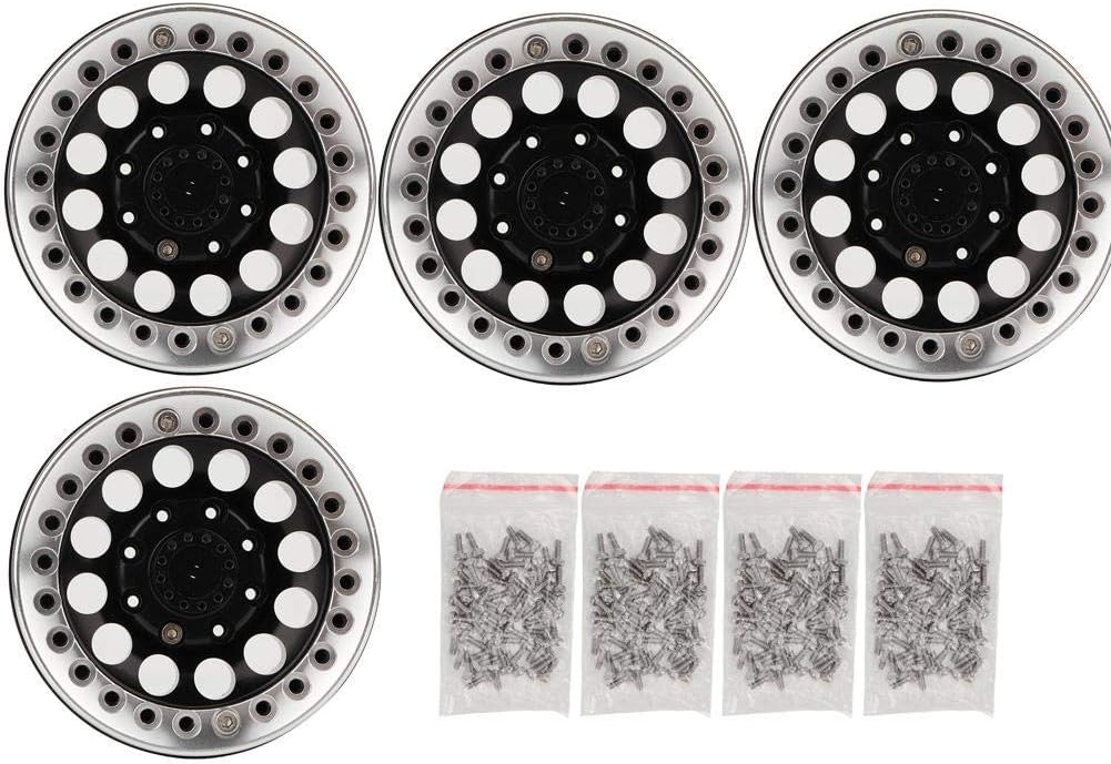 4Pcs 1.9 Inch Beadlock Wheel Rim Hub Accessory for RC Crawler Car (Black Red) E240191