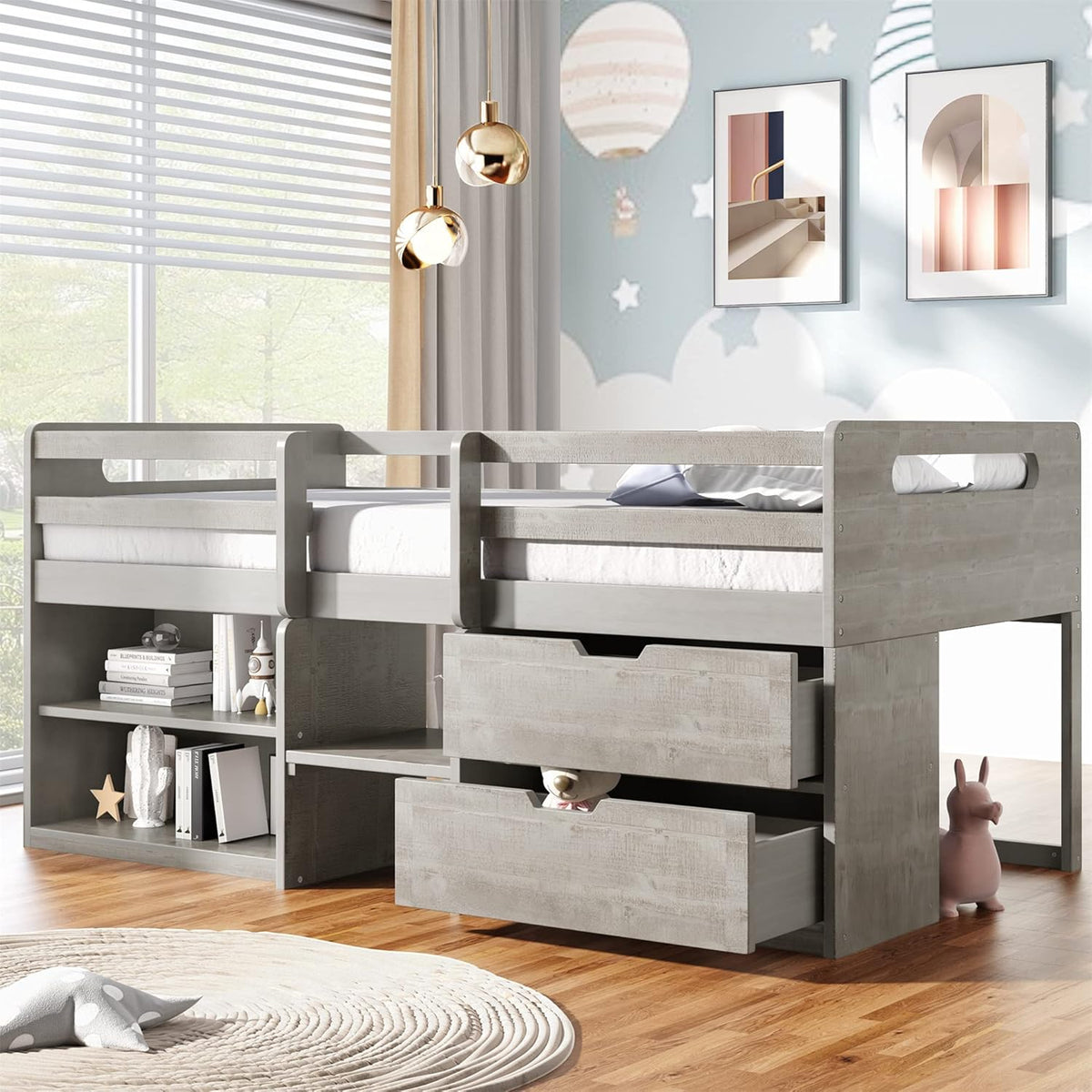 Twin Loft Bed with Desk and Cabinet C51982