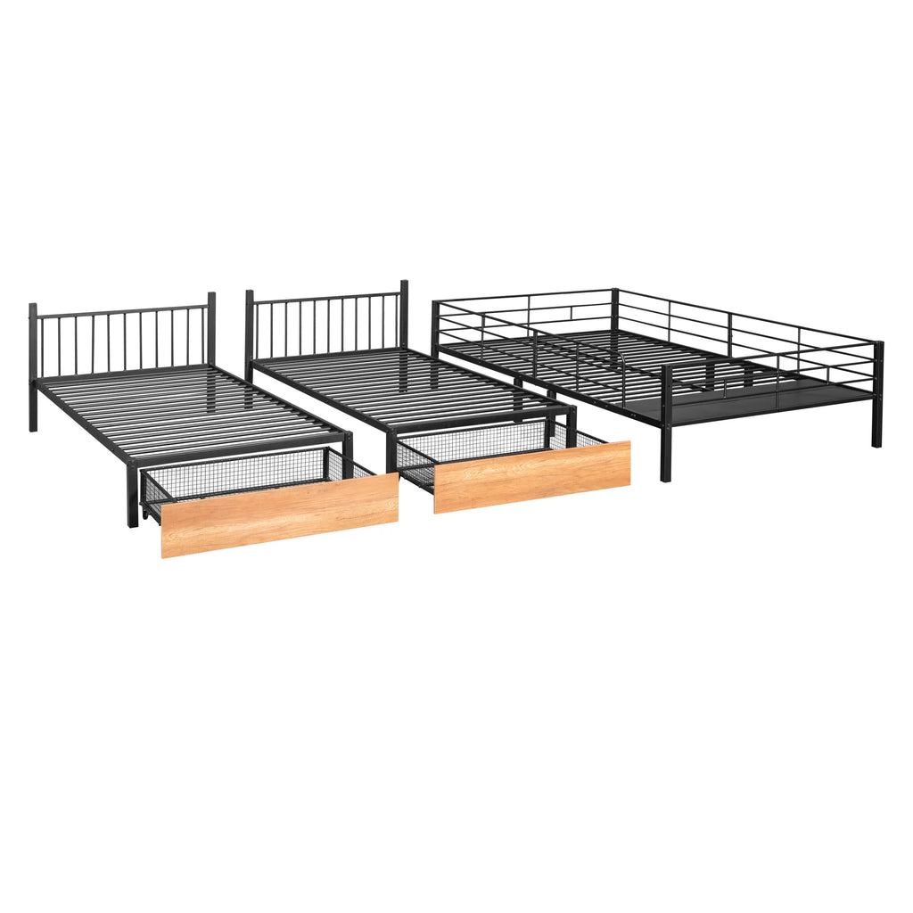 Black Metal Triple Bunk Bed with Drawers J3815