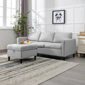 Small Sectional Sofa 3 Seater with Storage Ottoman Light Grey P484