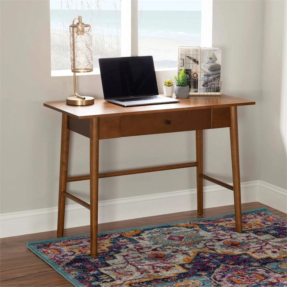 Mid-Century Wood/Metal Office Desk in Walnut Brown Y971000