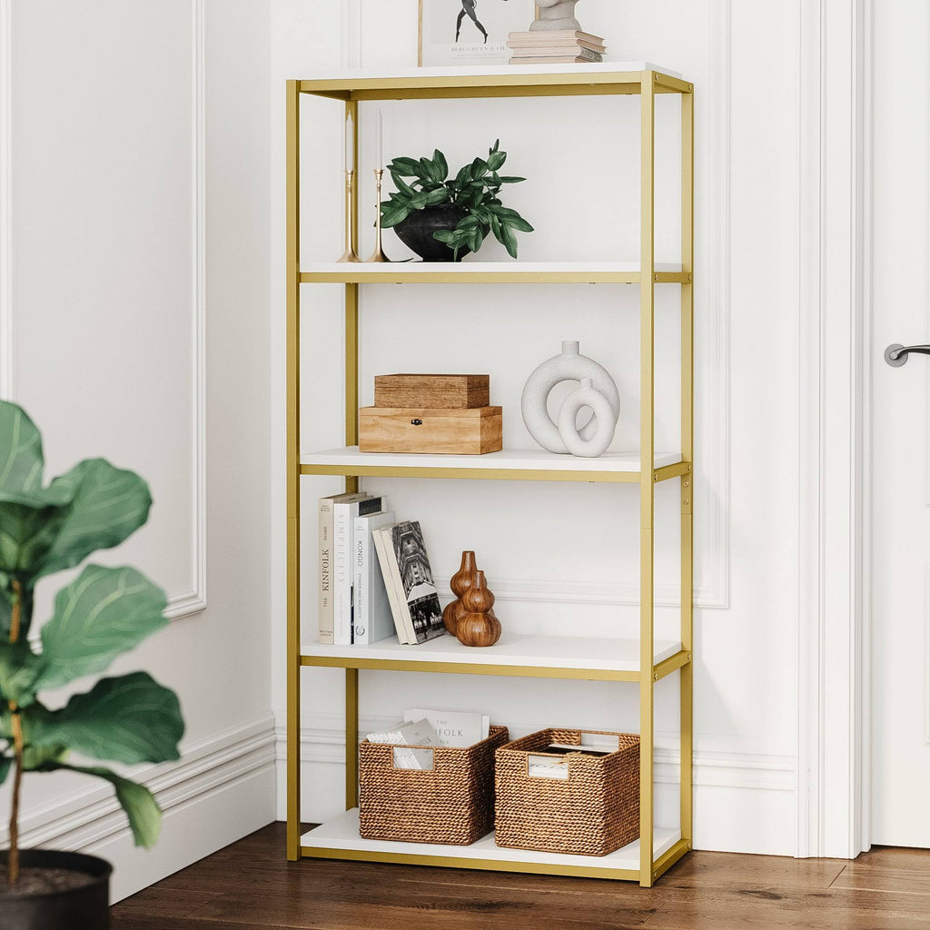 5-Shelf Wood Bookcase with Metal Frame Z73000