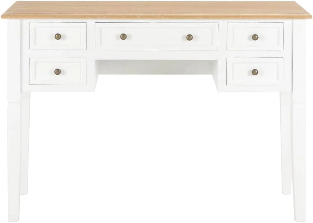 Brown and White 5 Drawer Wooden Writing Desk F46558