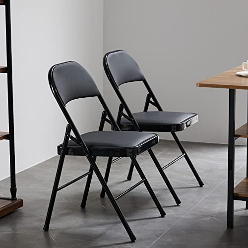 Grey 4 Pack Padded Folding Chairs with Steel Frame W353866