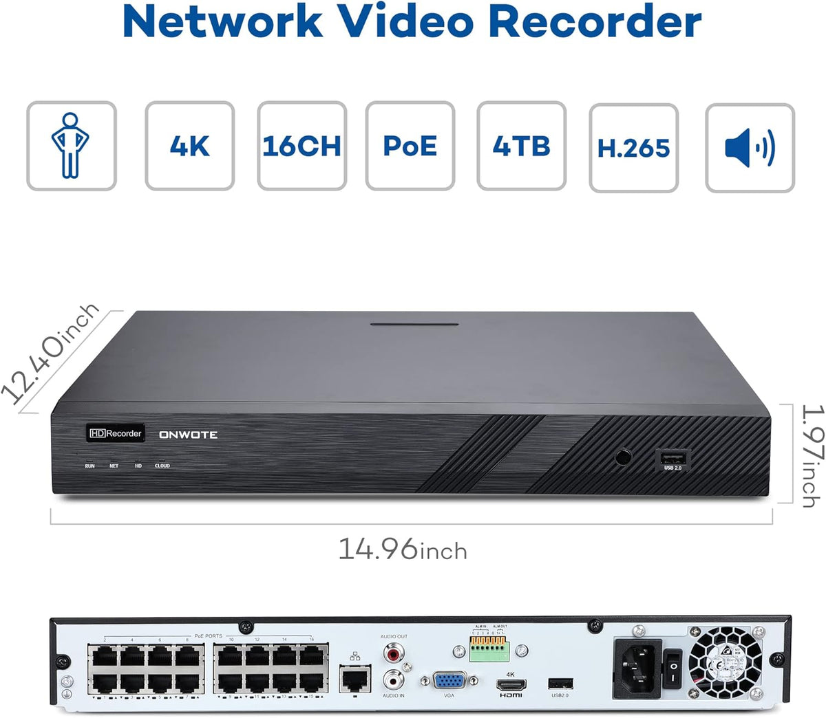 4K 16 Channel PoE Security Camera System 4TB W71802