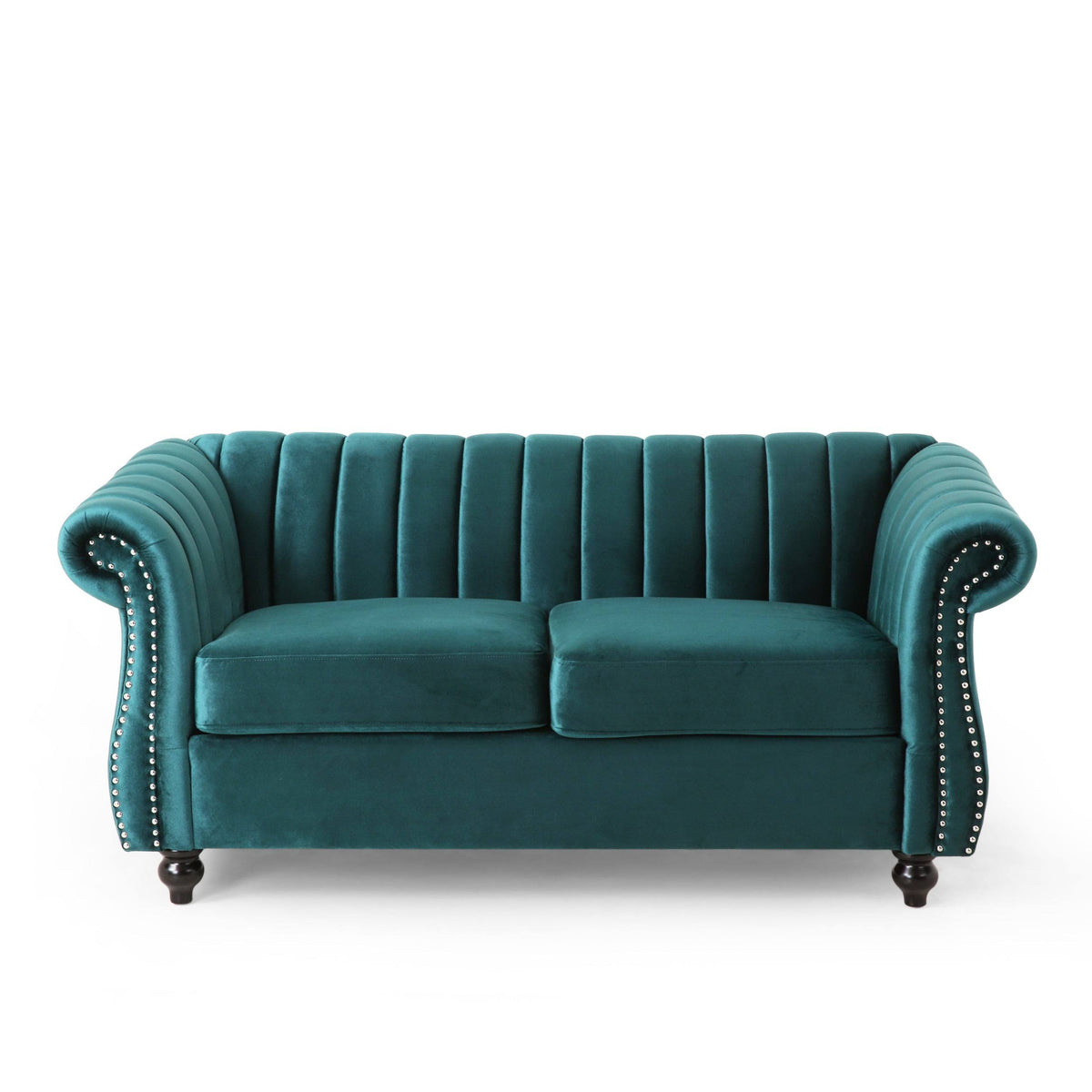 Modern Glam Channel Stitch Velvet Loveseat with Nailhead Trim G295158