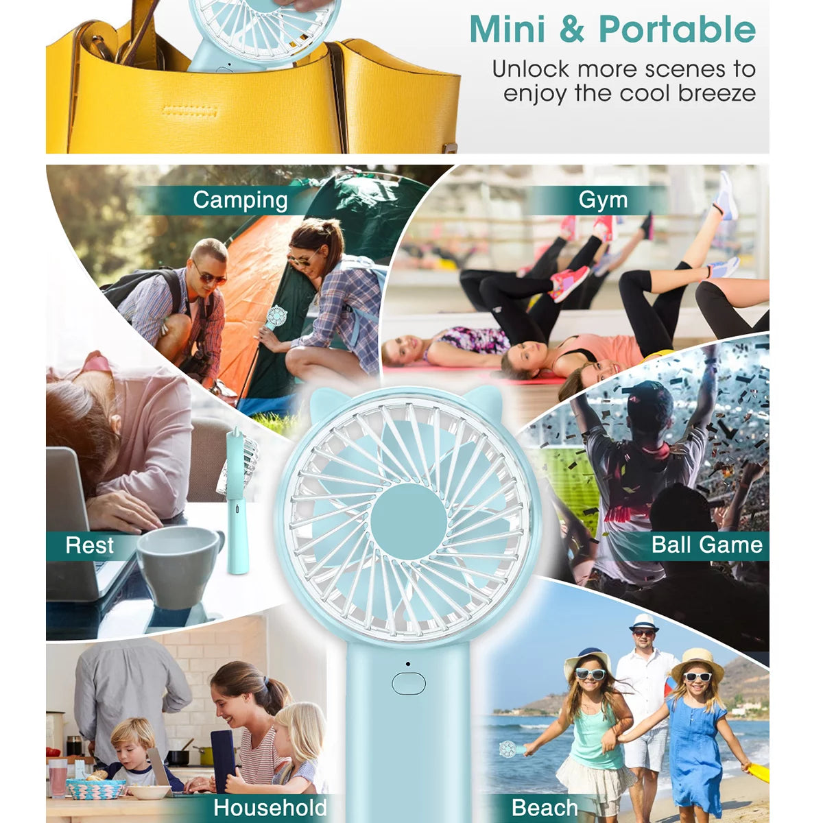 4 Speeds Mini Handheld Fan USB Rechargeable E703