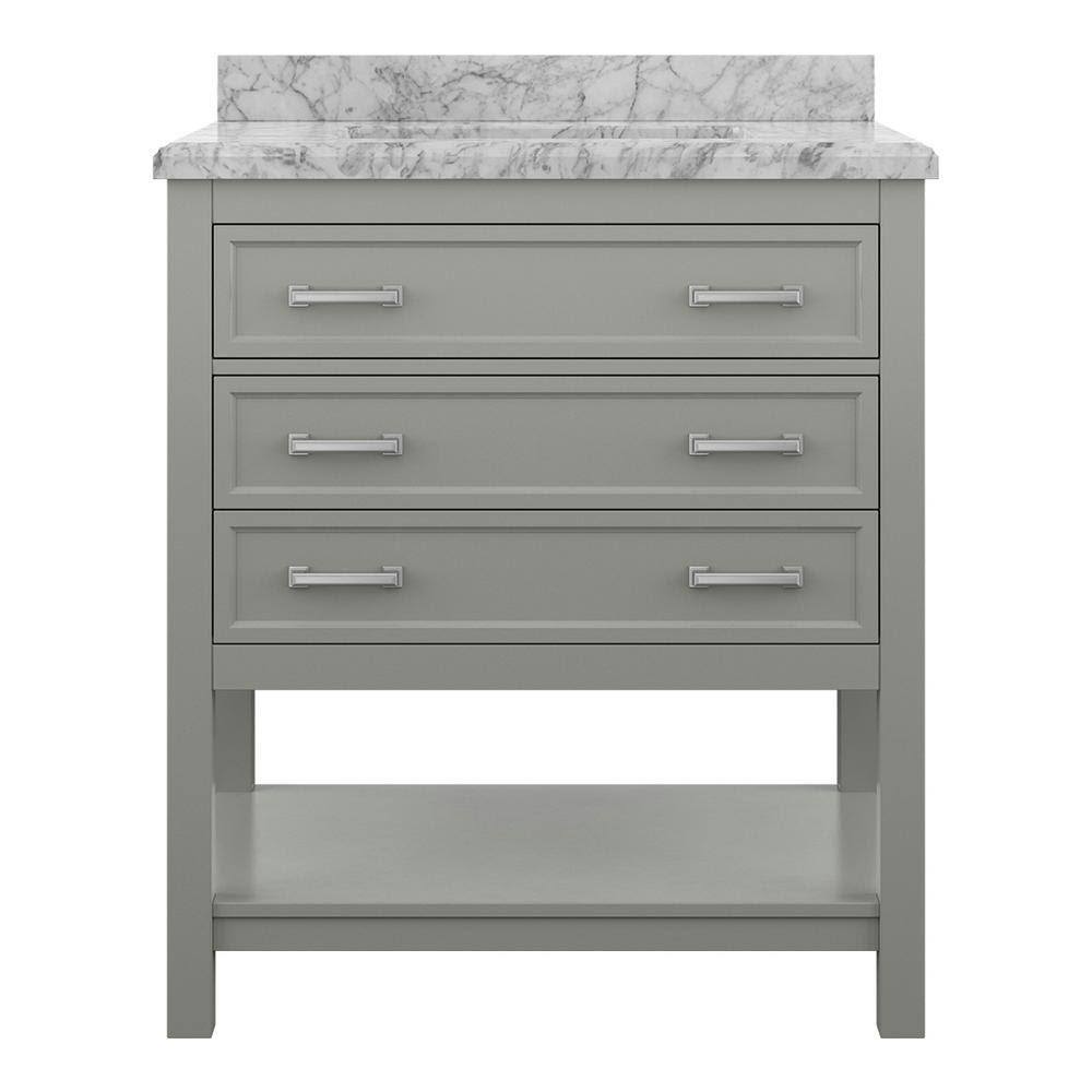 Grey Vanity Cabinet with White Marble Vanity Top C64629