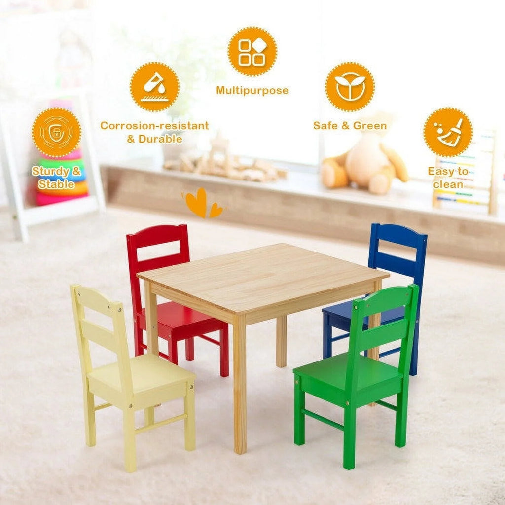 Kids 5 Pieces Wooden Table and Chair Set K74553