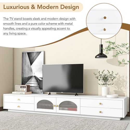 Black TV Stand with Open Storage Shelf and Drawers O7455