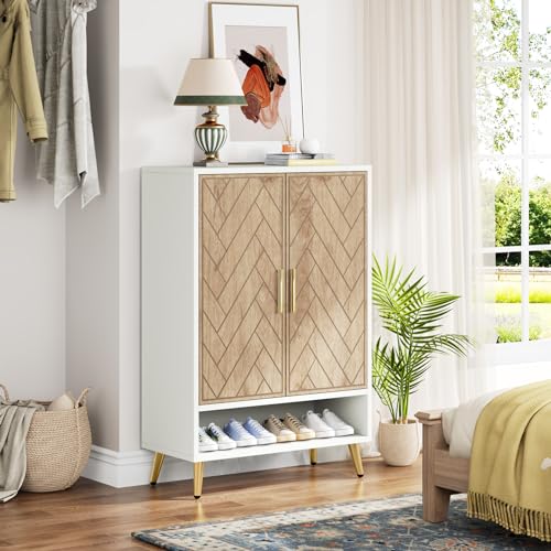 Brown 6-Tier 24 Pairs Wooden Shoe Cabinet with Doors M56942