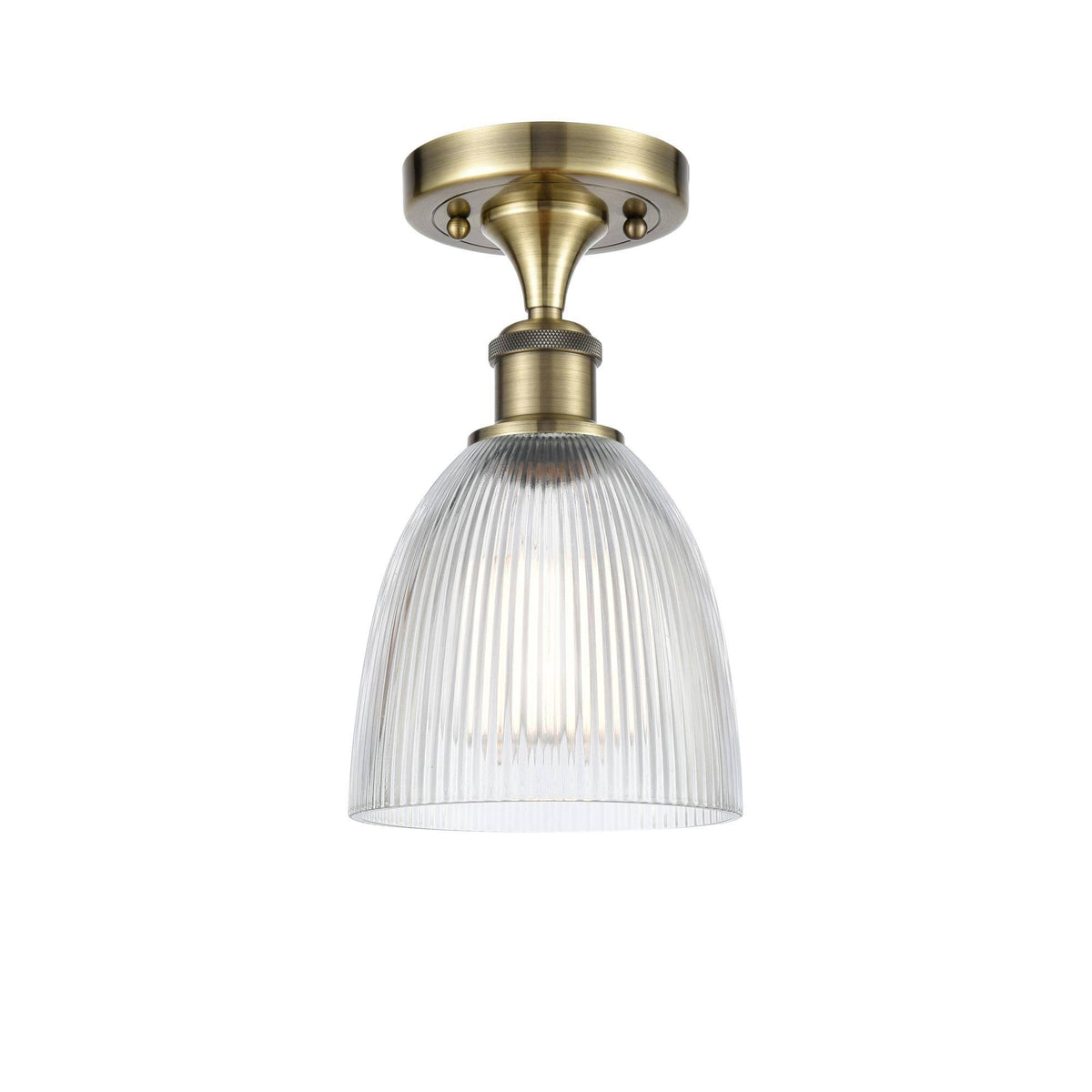 1-Light Antique Brass Semi-Flush Mount with Clear Glass C447414
