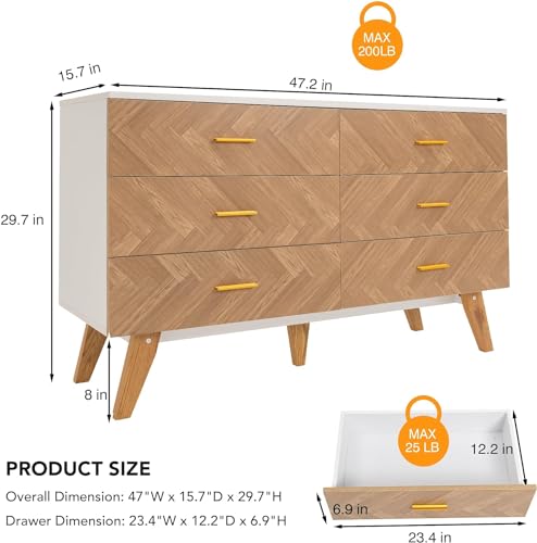 Rustic Brown Wooden 6 Drawer Dresser S13419