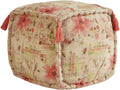 Floral Print Fabric Foot Stool Ottoman Pouf, 16" x 16" D830