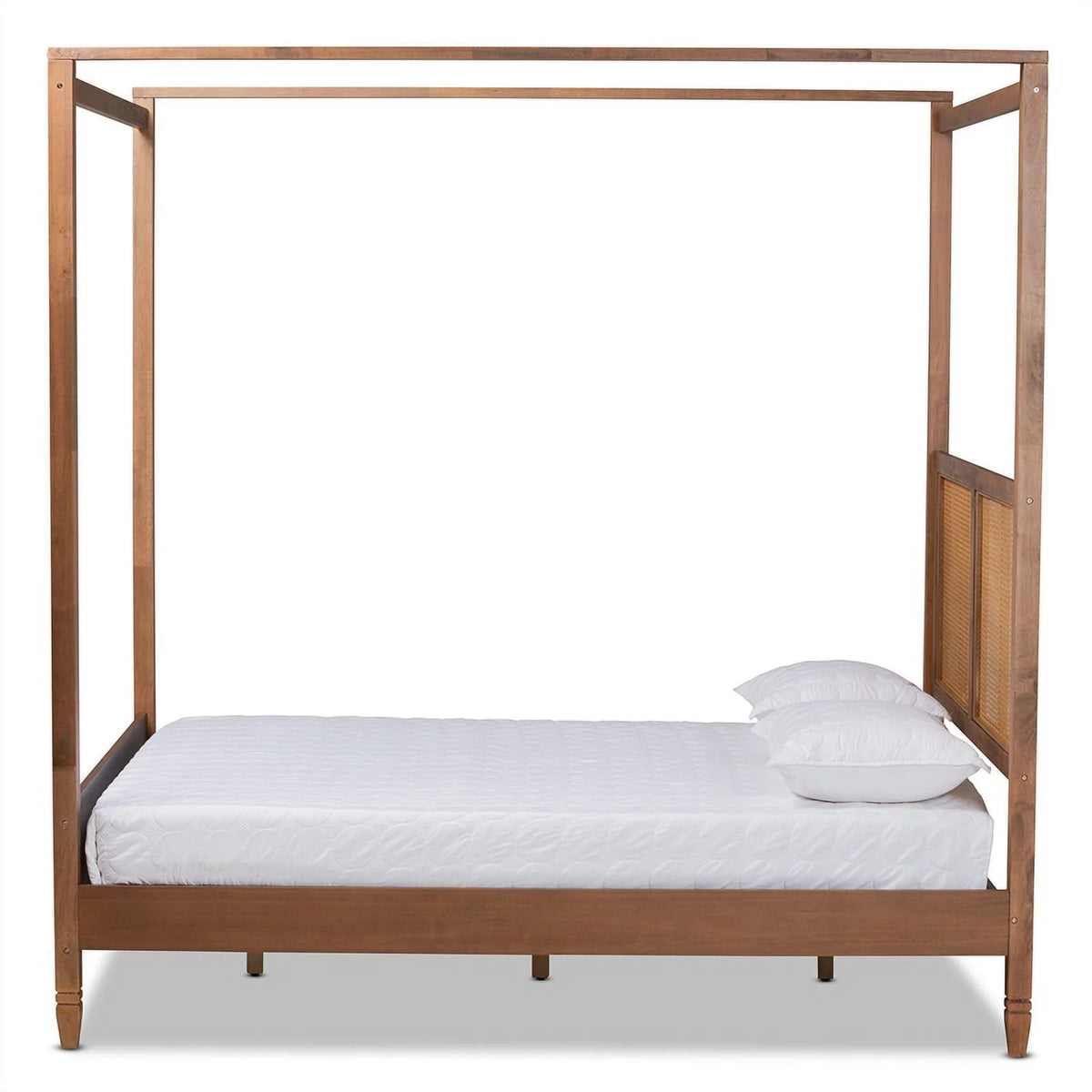 Brown Finished Wood Queen Size Canopy Bed K80077