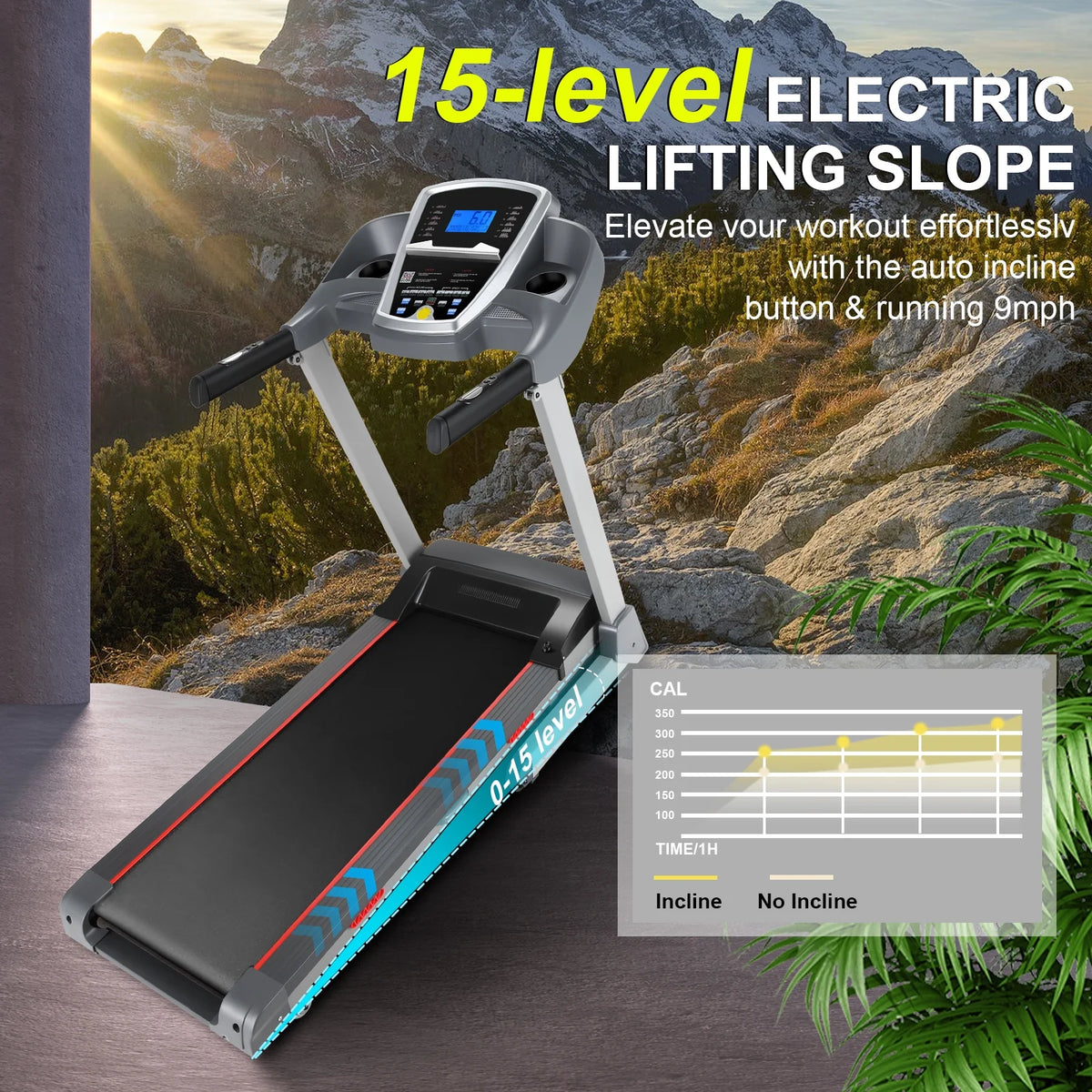 300LBS Electric Treadmill with 15-Level Auto Incline C5599