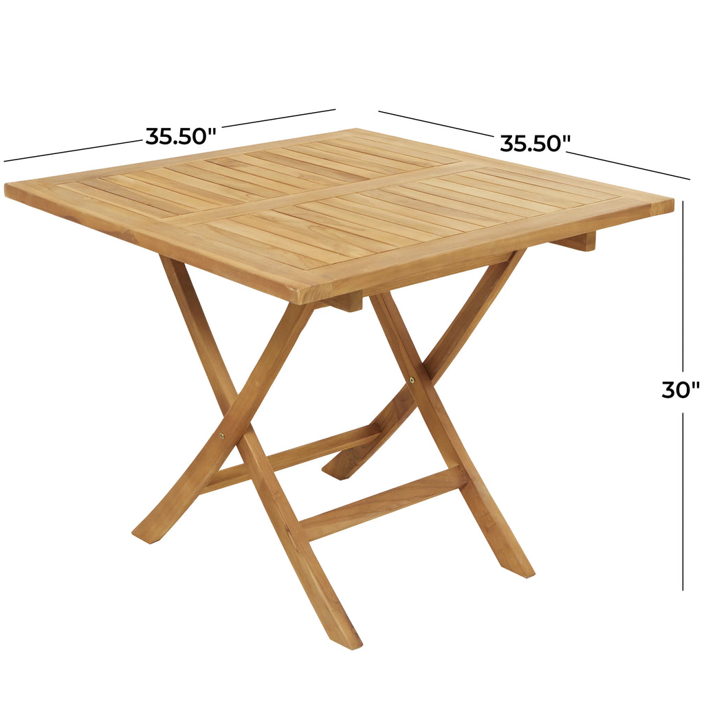 36" x 30" Brown Teak Wood Slatted Outdoor Dining Table N13349