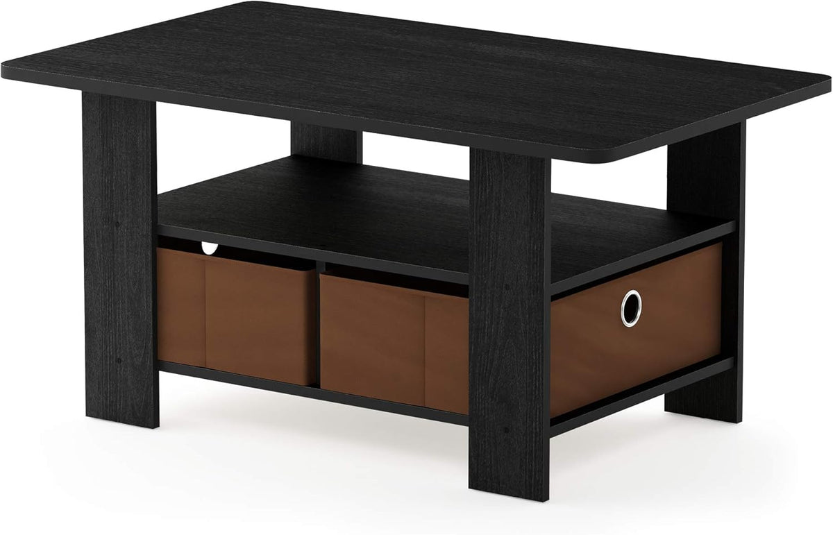 Espresso & Medium Brown End Table and Coffee Table with Bin Drawer C689