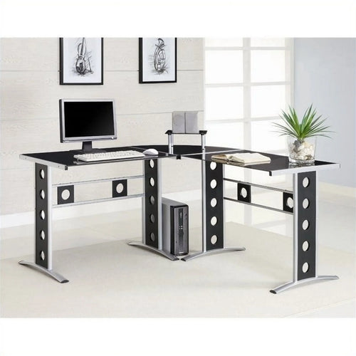 2PC Office Set with Chair and L Shape Computer Desk in Black J94971