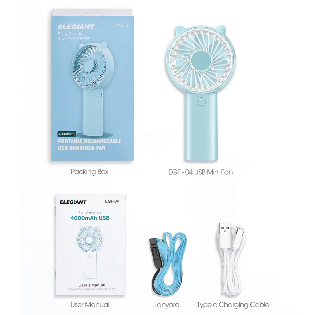 4 Speeds Mini Handheld Fan USB Rechargeable E703
