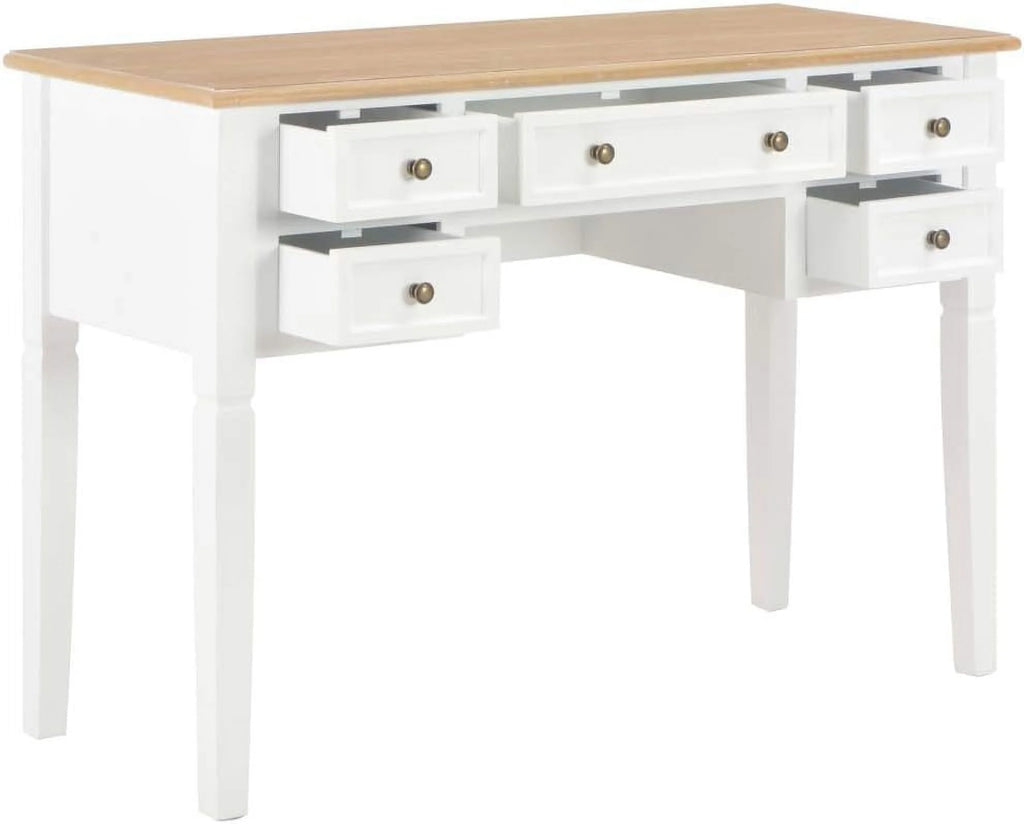 Brown and White 5 Drawer Wooden Writing Desk F46558