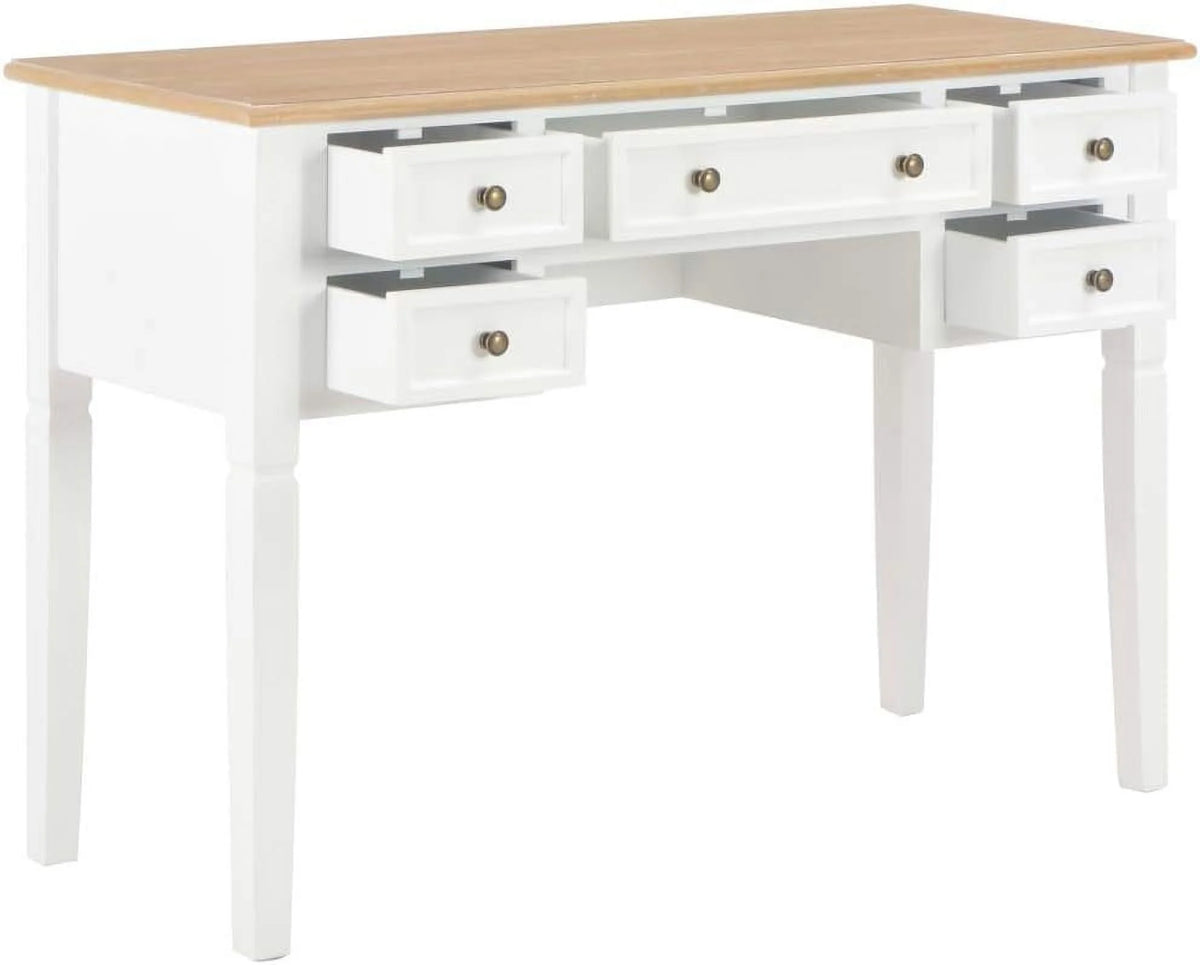Brown and White 5 Drawer Wooden Writing Desk F46558