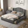 Queen Size Upholstered Platform Bed with Wingback Headboard and 4 Drawers I7362