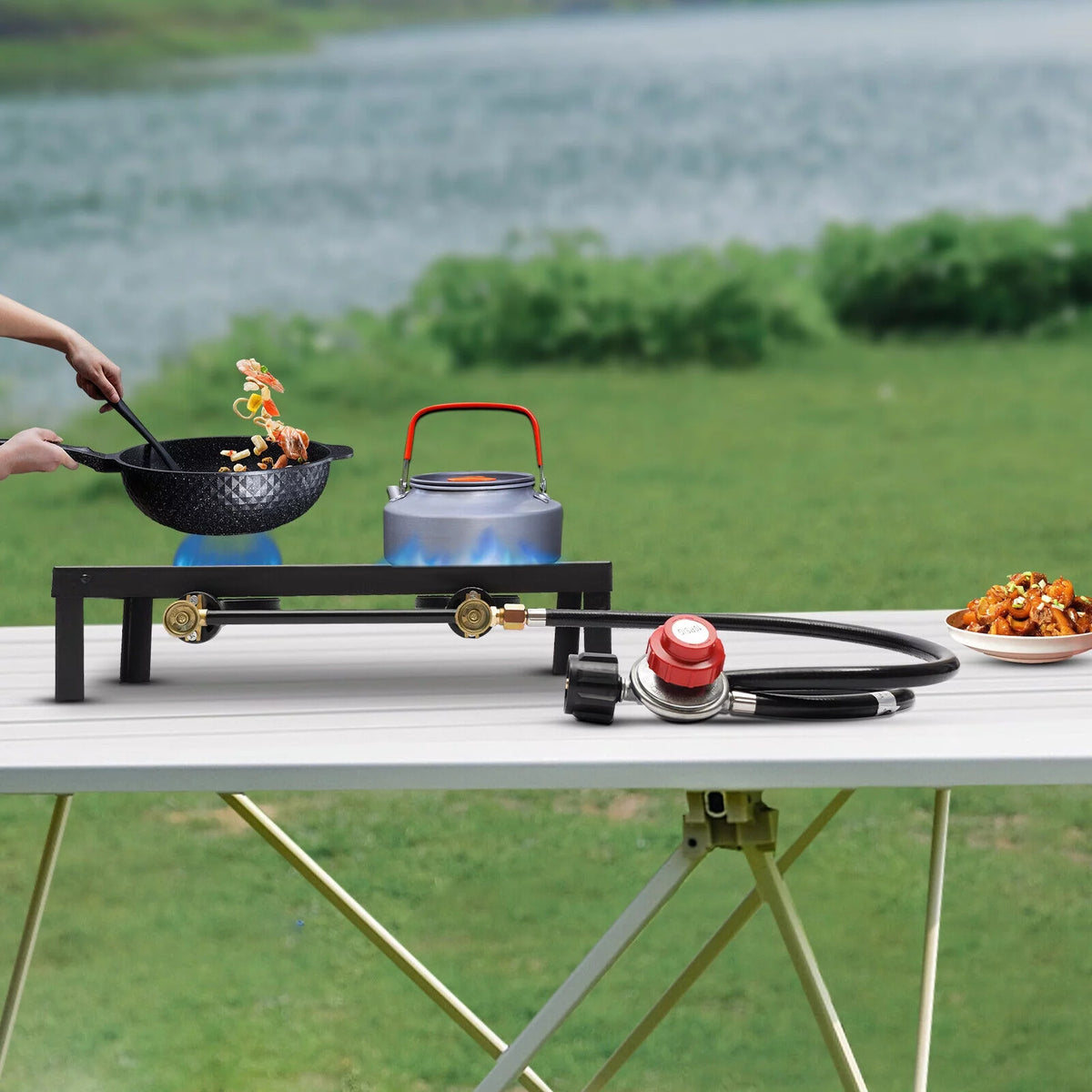 Double Propane Gas Burner Stove with Regulator Hose D287438