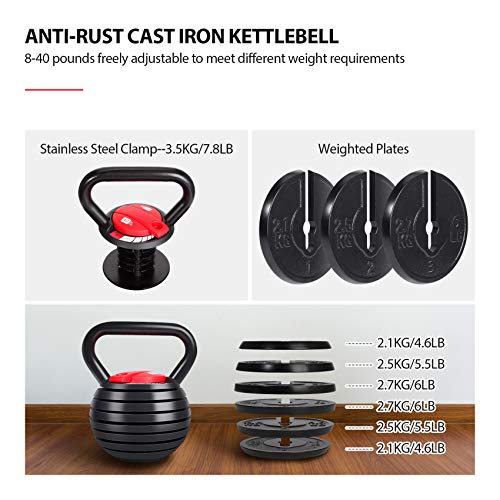 Adjustable Cast Iron Kettlebell Weights Set 5, 8, 9, 12lb S717436