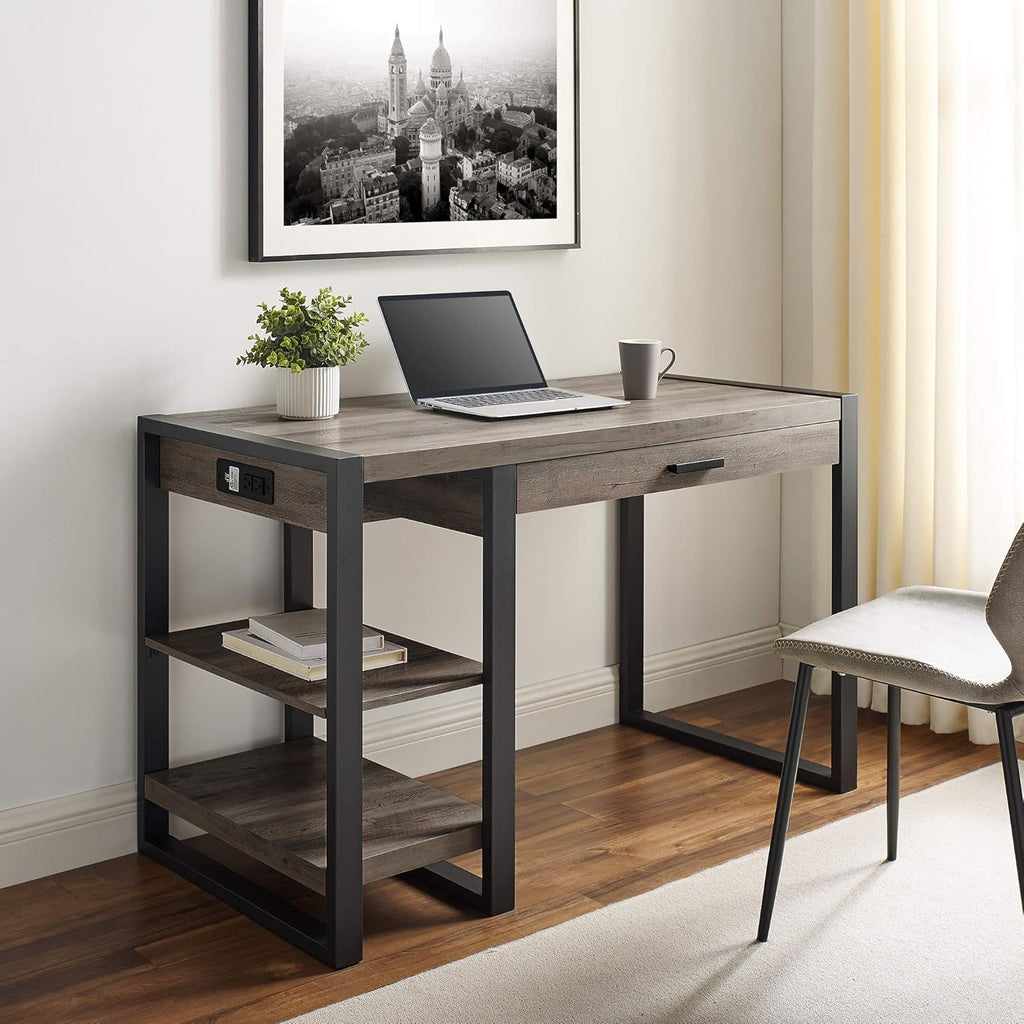 48 Inch Grey Wash Computer Gaming Desk with Storage K396