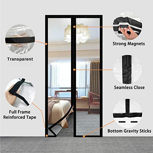 Transparent Insulated Door Curtain, Magnetic Thermal Door Cover, Self-Closing Magnetic Screen Door, Fits Doors up to 38" x 82" T6758