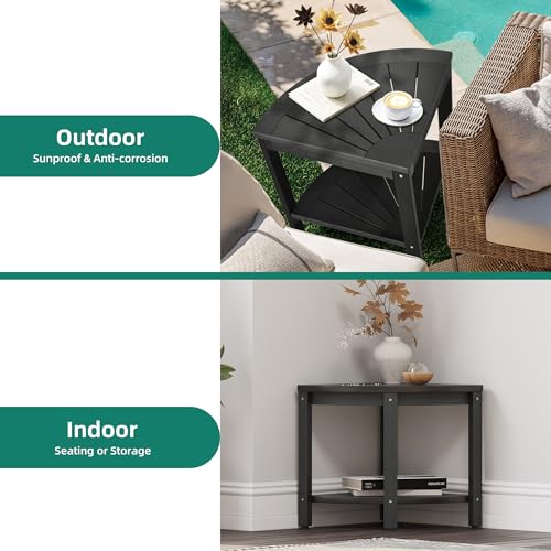 Black Poly Lumber Corner Shower Bench with Storage Shelf O1880