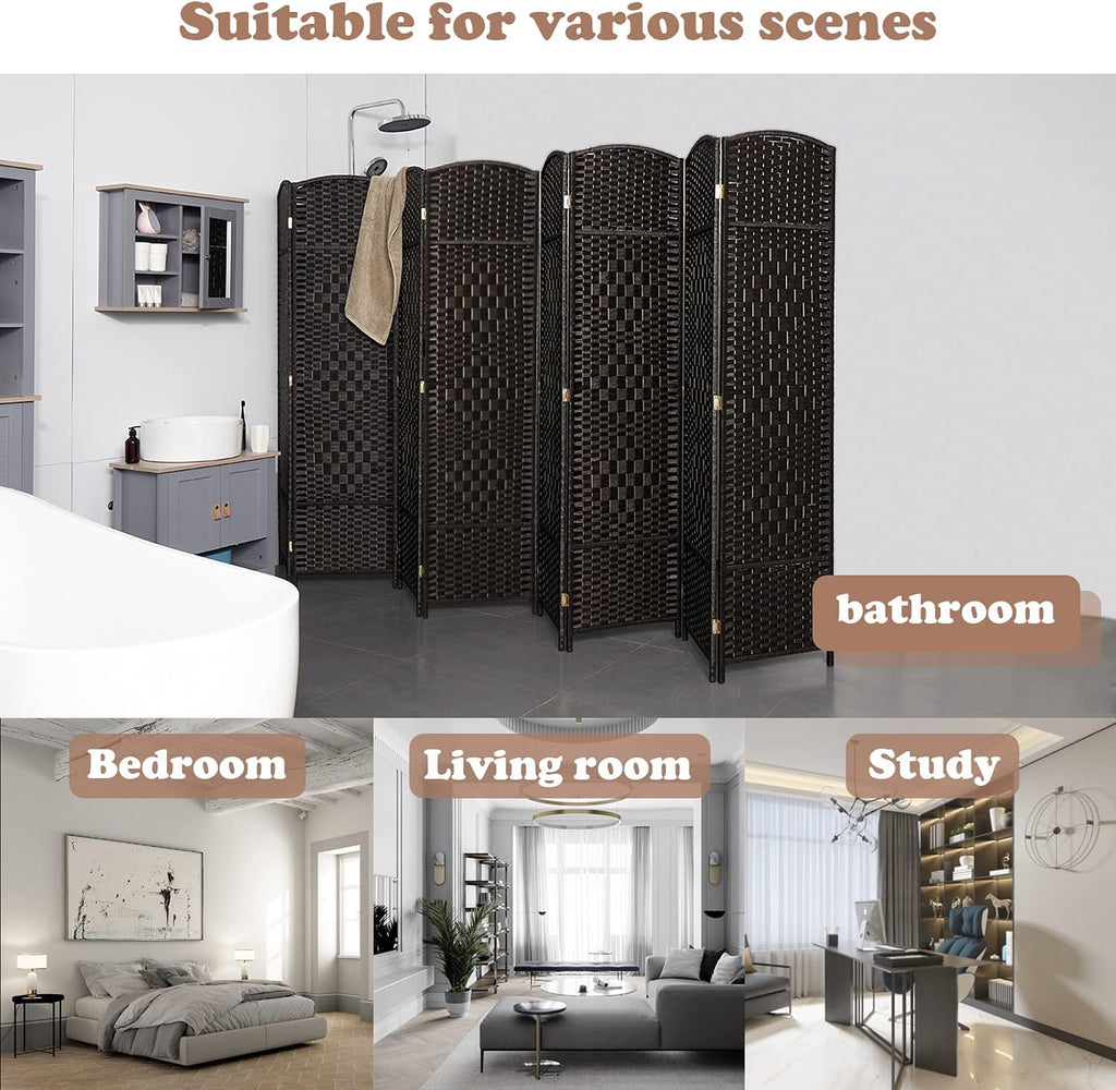 Coffee 8-Panel Tall Folding Privacy Screen D51056