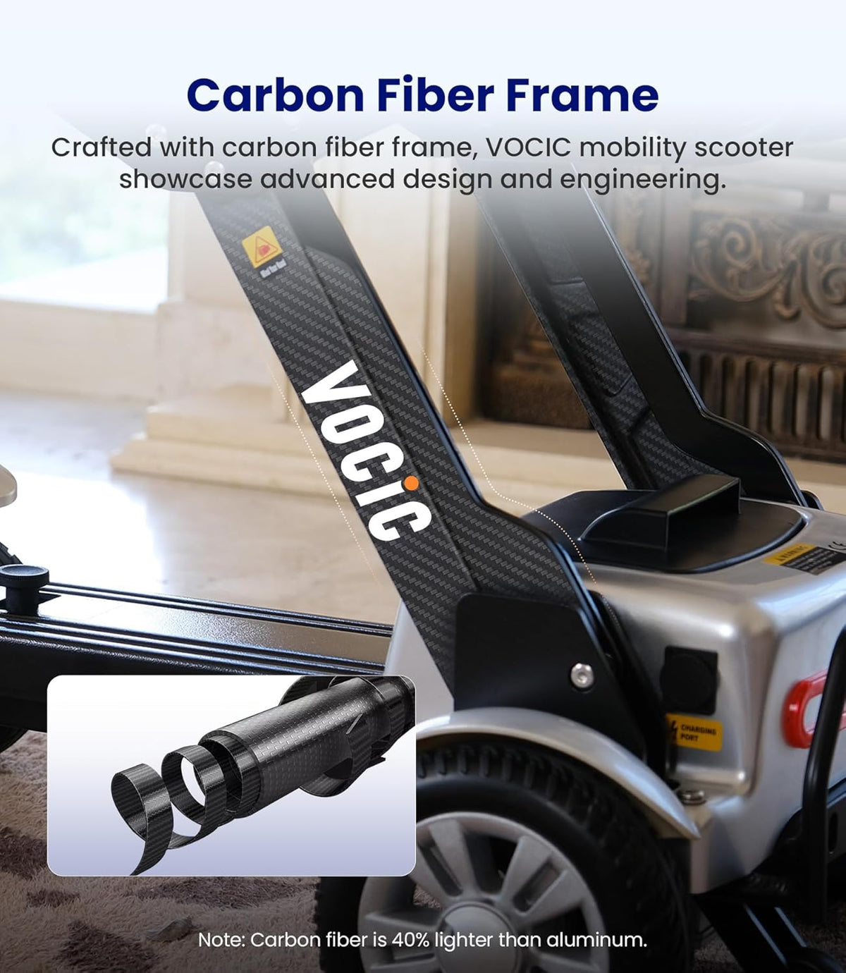 Mobility Scooter Carbon Fiber Lightweight 4 Wheel Electric Scooter with Seat V62810