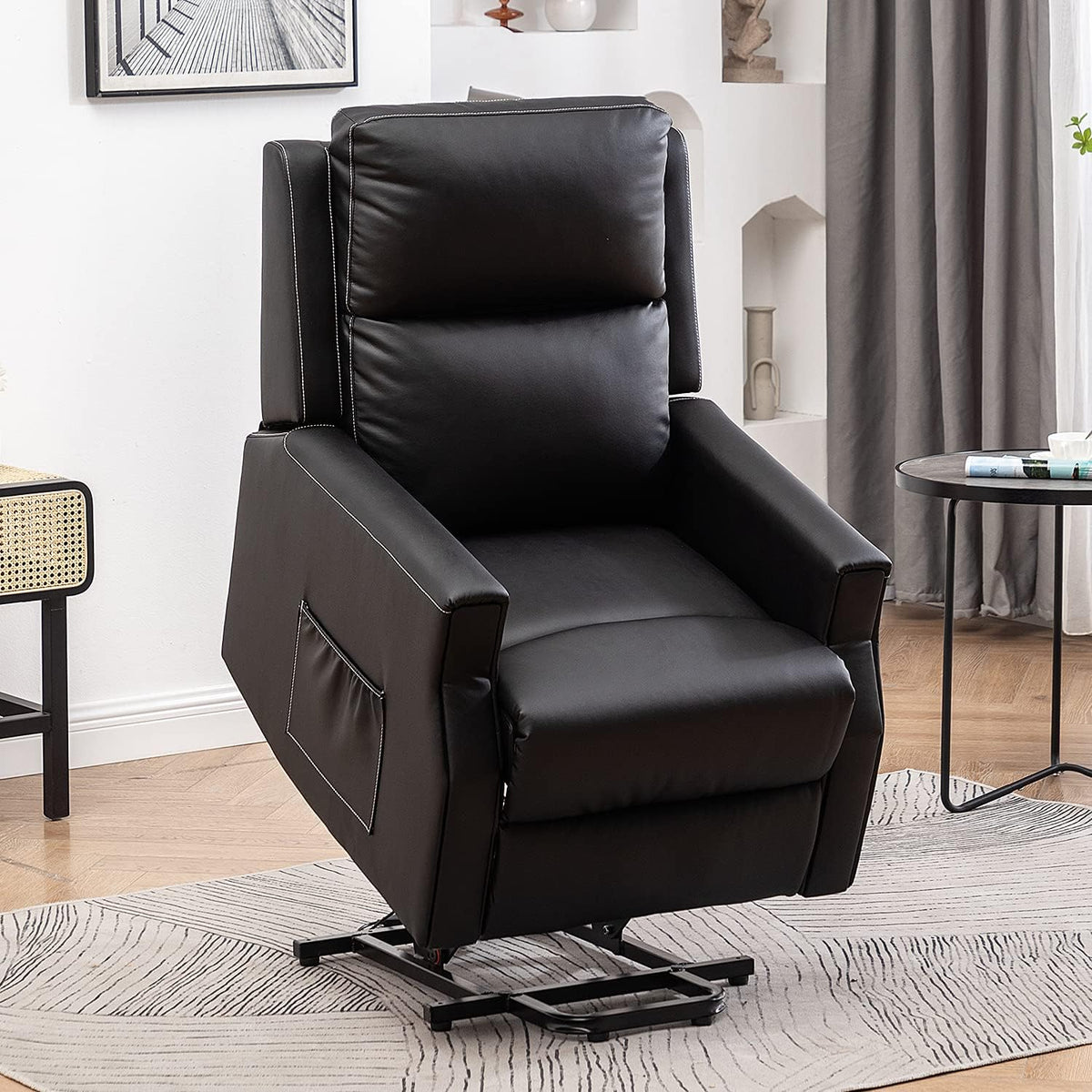 Light Camel Fabric Power Lift Recliner Chair with Massage and Heat G80844